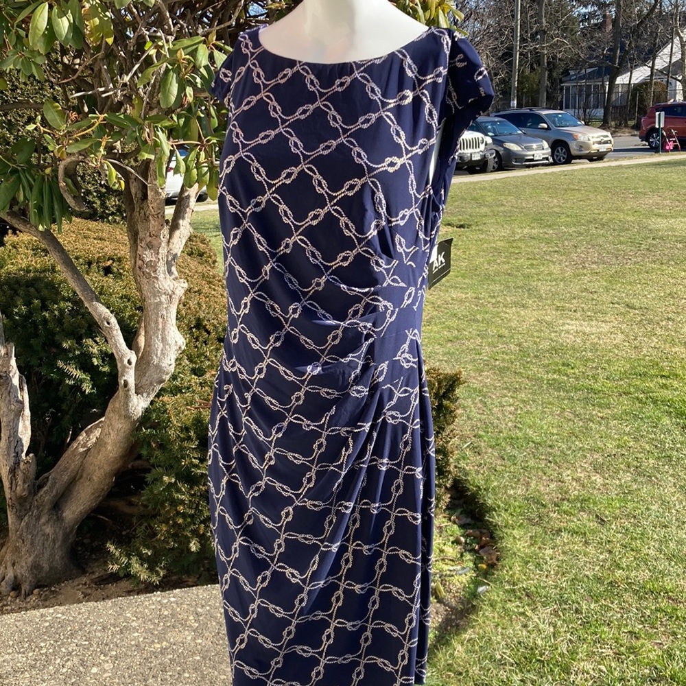 Anne Klein Navy and Gold dress size 16 length midi new with tag